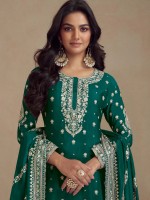 Teal Green Heavy Silk Designer Sharara Suit